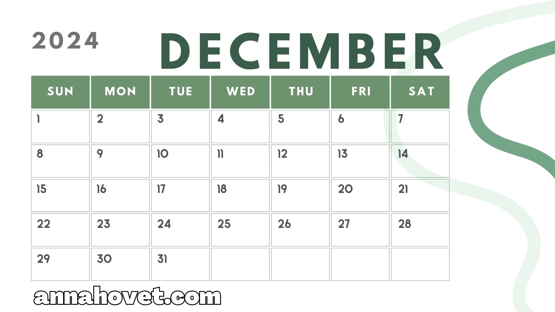 FREE Printable December 2024 Calendar