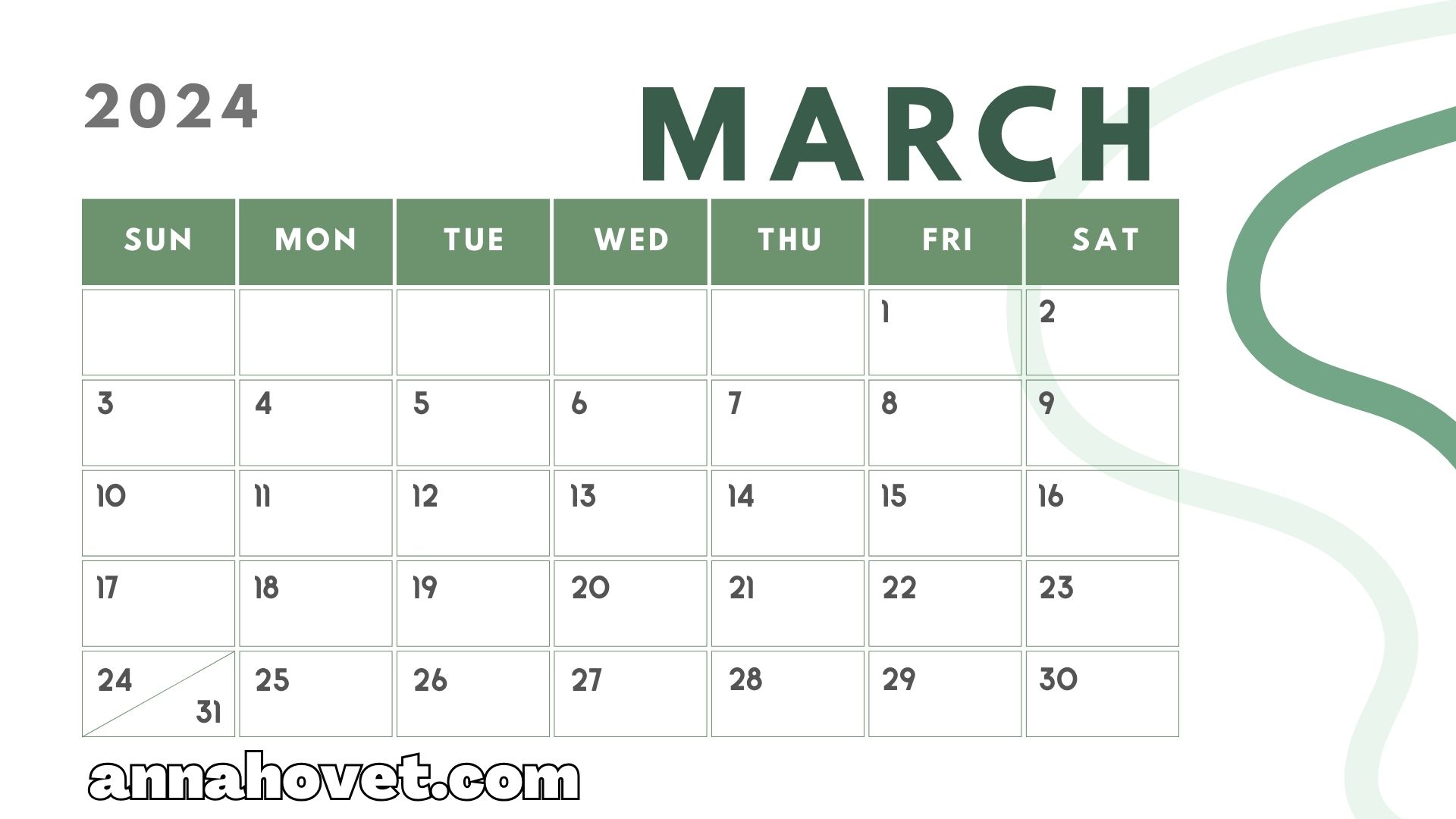 FREE Printable March 2024 Calendar