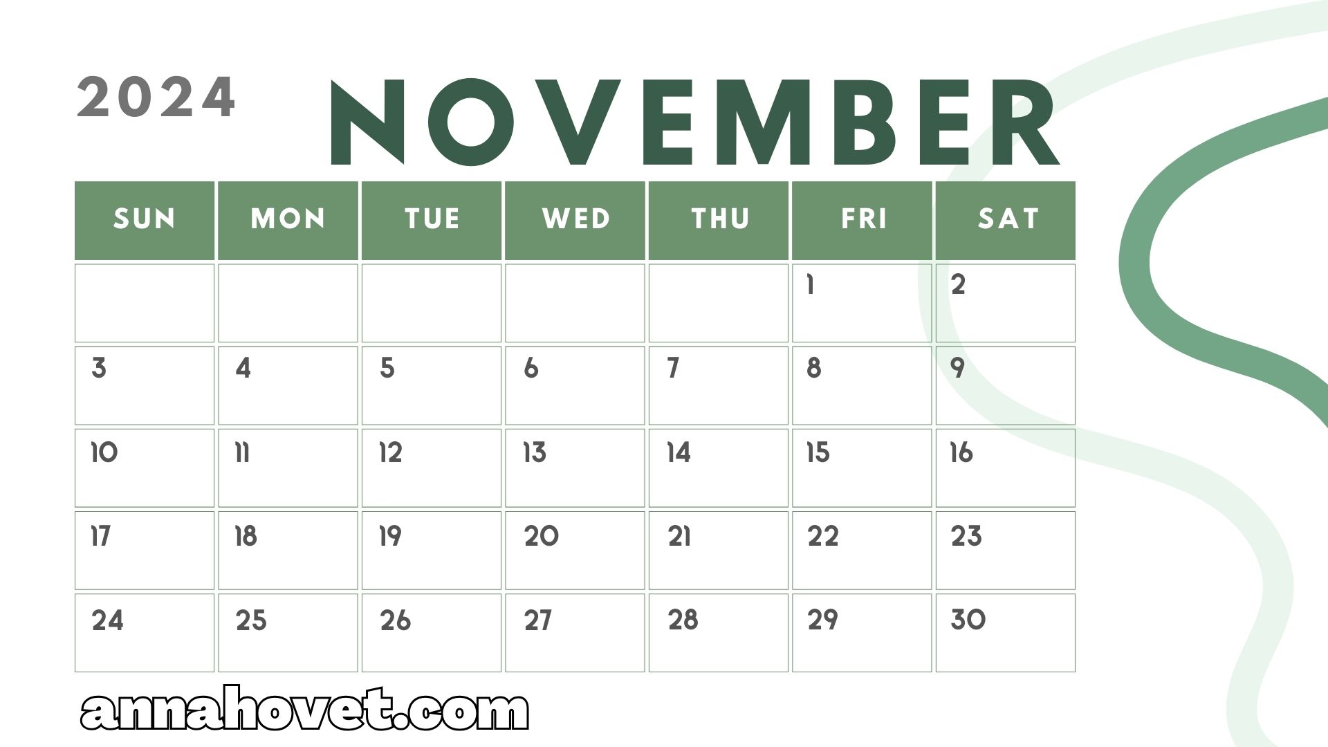 FREE Printable November 2024 Calendar