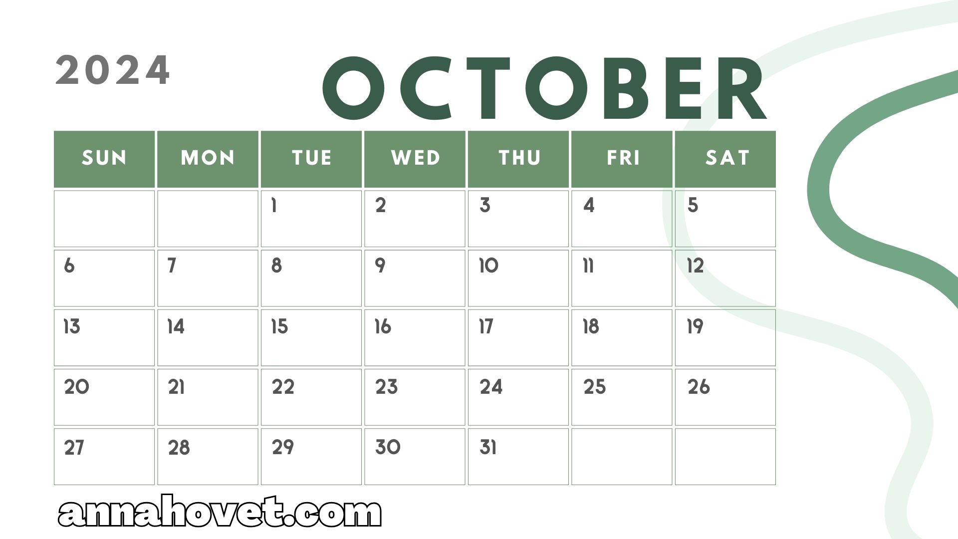 FREE Printable October 2024 Calendar